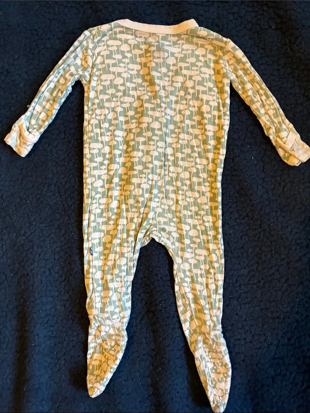 Kickee Pants Green and Cream Zip-Front Footie